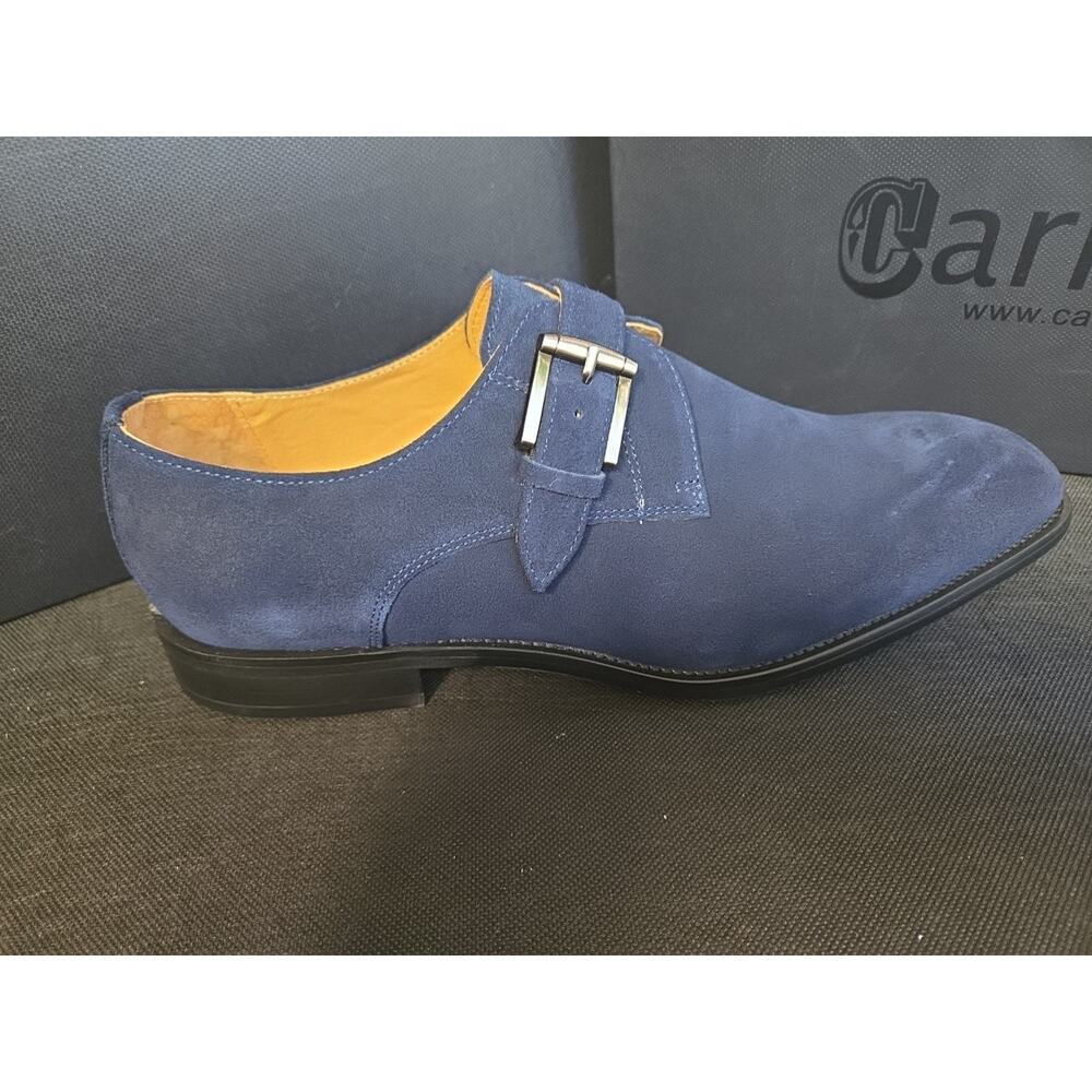 Carrucci Blue Suede Men's Leather Single Buckle Monk Strap Shoes 10.5 D - Picture 7 of 9